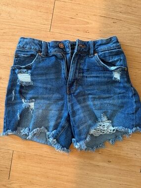Sincerely Jules Dark Blue Distressed Denim Cutoff Shorts